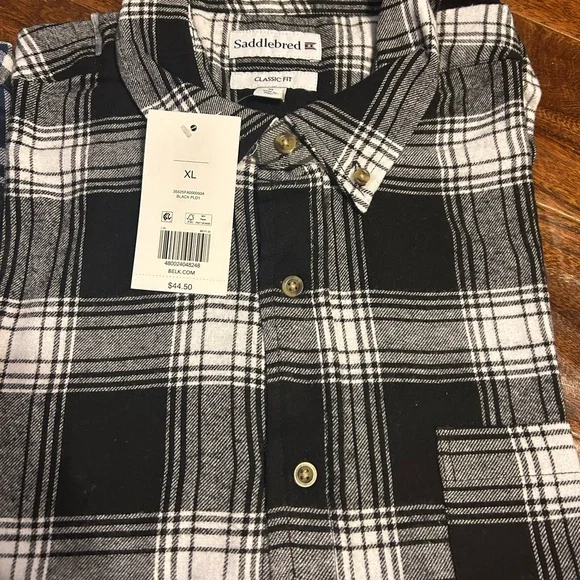 2-Men's casual Saddlebred Black/white and blue/black flannel button down NWT - Picture 4 of 5